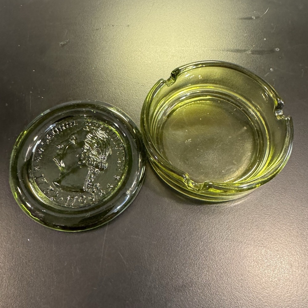 Vintage‎ Green  Glass Ashtray And Coin Coaster